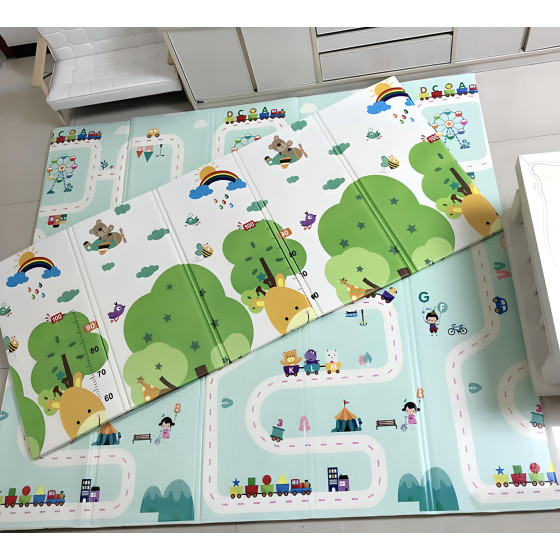 Двустранна сгъваема подложка за игра от XPE пяна 180x200x1cm - Жираф и Писта с ВЛАКЧЕТА - Купи сега